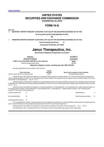 Miniature Janux Therapeutics 10-Q Rapport trimestriel 2021 