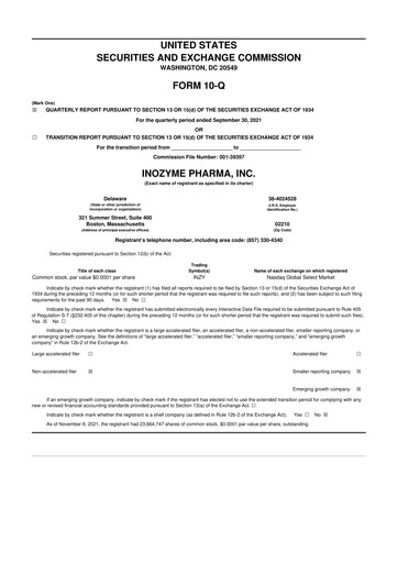 Thumbnail Inozyme Pharma 10-Q Quarterly Report FY2021 