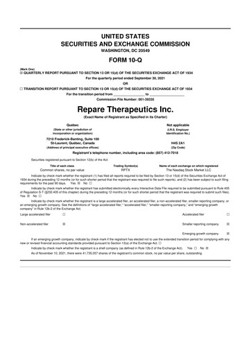 Thumbnail Repare Therapeutics 10-Q Quarterly Report FY2021 