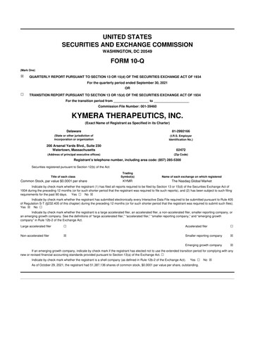 Thumbnail Kymera Therapeutics 10-Q Quarterly Report FY2021 