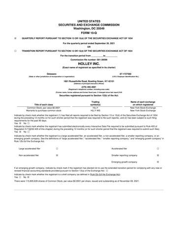 Miniature Holley 10-Q Rapport trimestriel 2021 