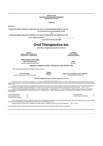 Thumbnail Ovid Therapeutics
 10-Q Quarterly Report FY2021 