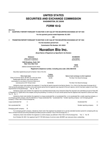 Thumbnail Nuvation Bio 10-Q Quarterly Report FY2021 