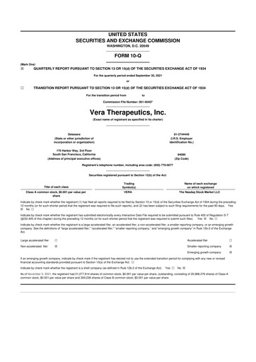 Thumbnail Vera Therapeutics 10-Q Quarterly Report FY2021 