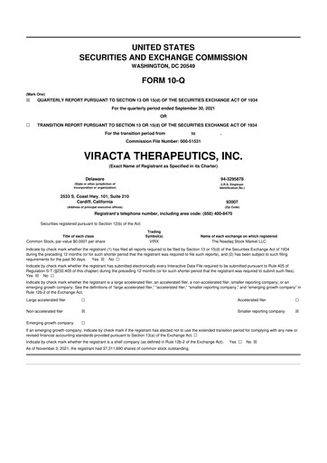 Thumbnail Viracta Therapeutics 10-Q Quarterly Report FY2021 