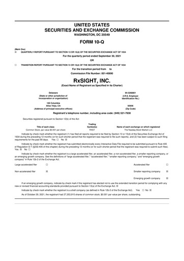 Miniature RxSight 10-Q Rapport trimestriel 2021 