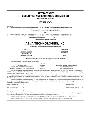 Thumbnail Aeva Technologies 10-Q Quarterly Report FY2021 