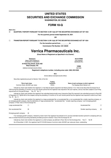 Thumbnail Verrica Pharmaceuticals 10-Q Quarterly Report FY2021 