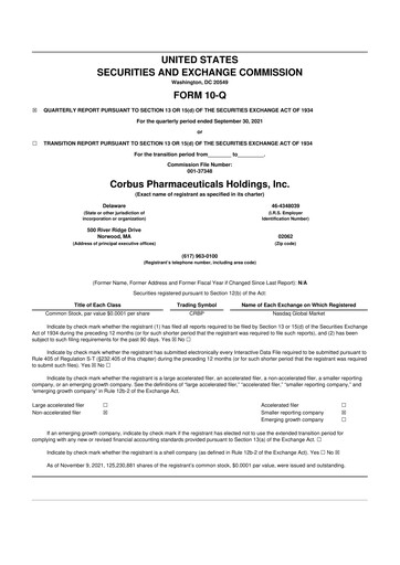 Thumbnail Corbus Pharmaceuticals
 10-Q Quarterly Report FY2021 