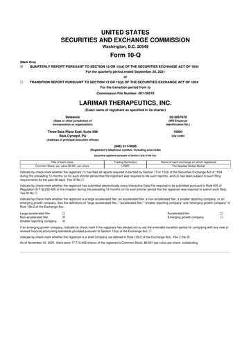 Thumbnail Larimar Therapeutics 10-Q Quarterly Report FY2021 