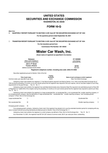 Thumbnail Mister Car Wash 10-Q Quarterly Report FY2021 