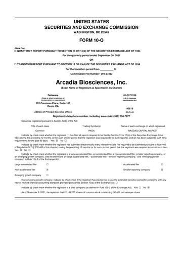 Thumbnail Arcadia Biosciences 10-Q Quarterly Report FY2021 