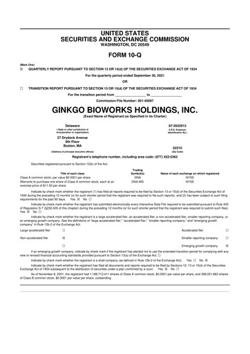 Thumbnail Ginkgo Bioworks
 10-Q Quarterly Report FY2021 