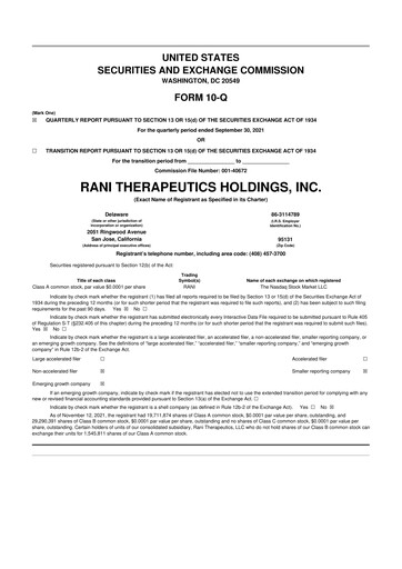 Miniature Rani Therapeutics 10-Q Rapport trimestriel 2021 