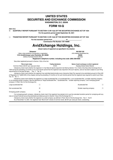 Miniature AvidXchange 10-Q Rapport trimestriel 2021 