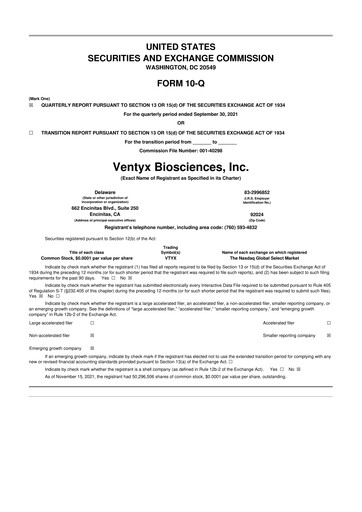 Miniature Ventyx Biosciences 10-Q Rapport trimestriel 2021 