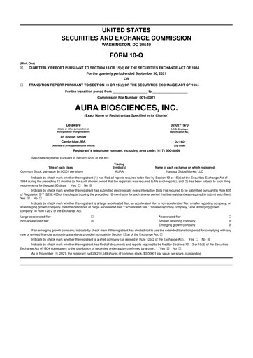 Thumbnail Aura Biosciences 10-Q Quarterly Report FY2021 