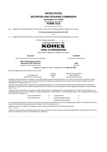 Thumbnail Kohl's
 10-Q Quarterly Report FY2021 