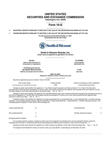 Thumbnail Smith & Wesson 10-Q Quarterly Report FY2021 