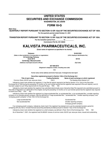 Thumbnail KalVista Pharmaceuticals 10-Q Quarterly Report FY2022 