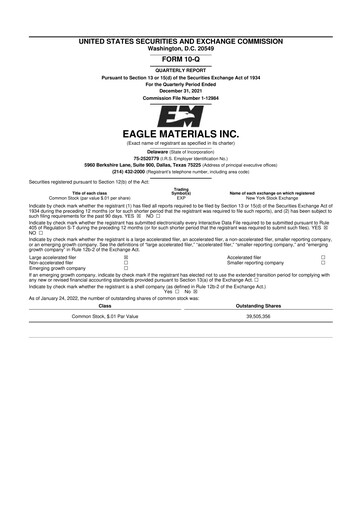 Thumbnail Eagle Materials
 10-Q Quarterly Report FY 