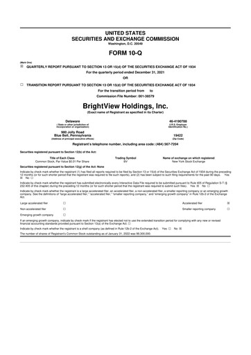 Thumbnail BrightView
 10-Q Quarterly Report FY2021 
