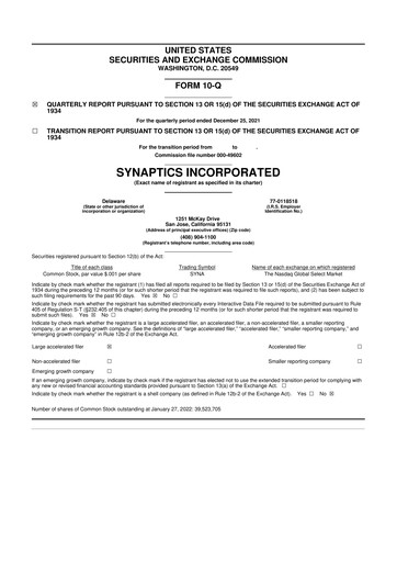 Thumbnail Synaptics 10-Q Quarterly Report FY2021 