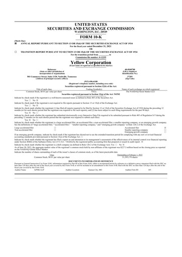 Thumbnail Yellow Corporation 10-K Annual Report 2021