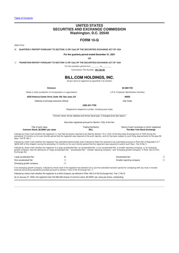 Thumbnail Bill.com 10-Q Quarterly Report FY2022 
