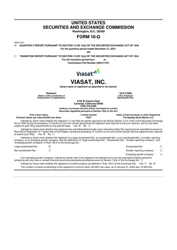Miniature ViaSat 10-Q Rapport trimestriel 2022 