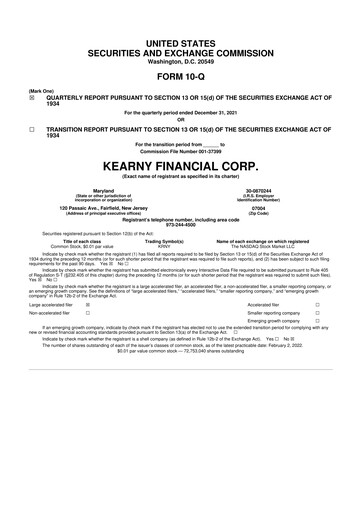 Thumbnail Kearny Financial
 10-Q Quarterly Report FY2022 