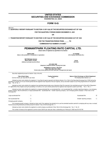 Thumbnail PennantPark Floating Rate Capital Ltd.
 10-Q Quarterly Report FY 