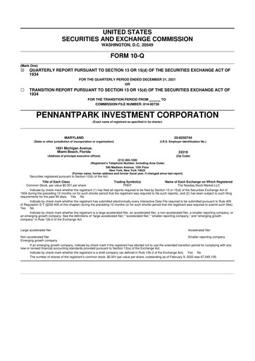 Vorschaubild PennantPark Investment 10-Q Quartalsbericht  