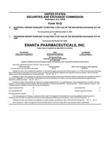 Thumbnail Enanta Pharmaceuticals
 10-Q Quarterly Report FY2022 