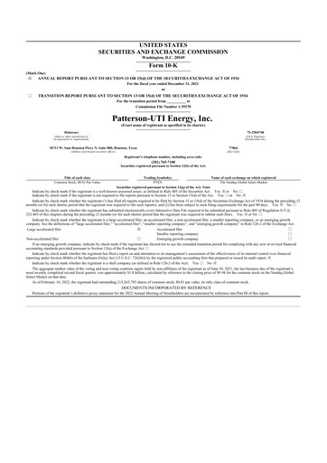 Thumbnail Patterson-UTI Energy 10-K Annual Report 2021