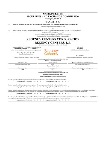 Vorschaubild Regency Centers
 10-K Jahresbericht 2021