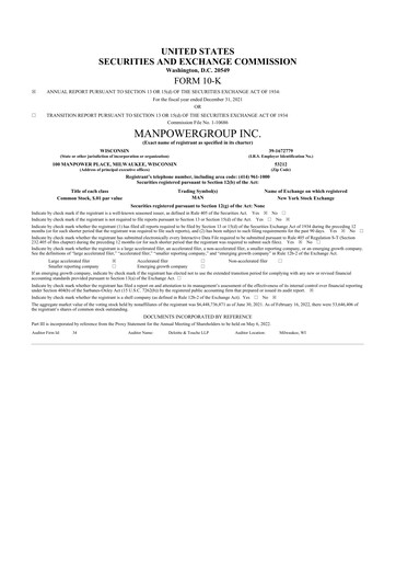 Thumbnail ManpowerGroup 10-K Annual Report 2021