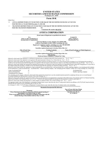 Thumbnail Avista
 10-K Annual Report 2021