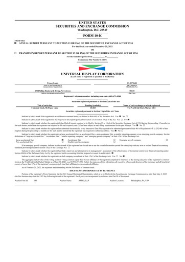 Thumbnail Universal Display Corporation
 10-K Annual Report 2021