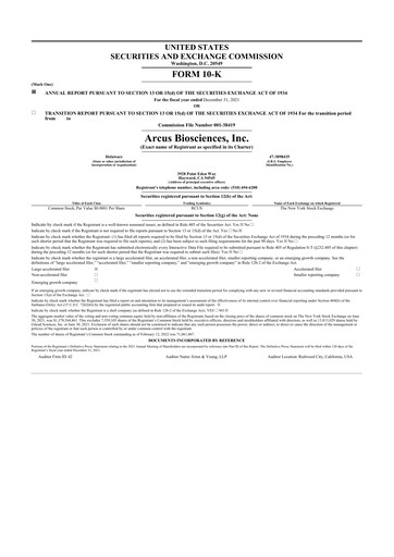 Thumbnail Arcus Biosciences
 10-K Annual Report 2021