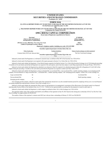 Miniature Blue Owl Capital Corporation 10-K Rapport annuel 