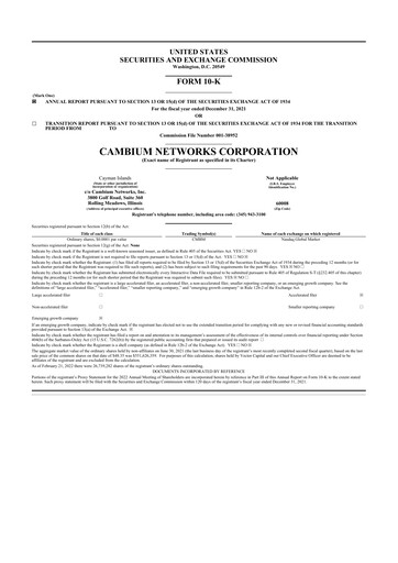 Thumbnail Cambium Networks 10-K Annual Report 2021