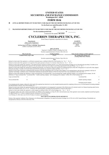 Thumbnail Cyclerion Therapeutics
 10-K Annual Report 2021