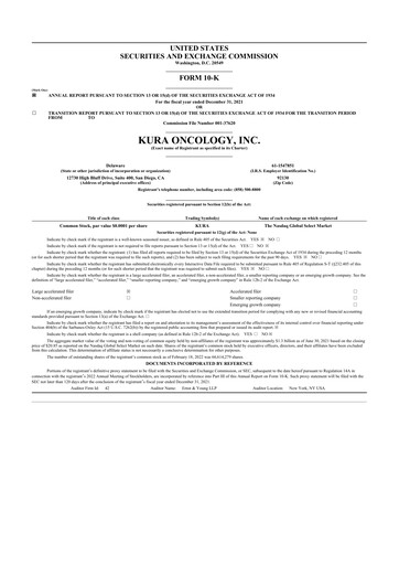 Thumbnail Kura Oncology
 10-K Annual Report 2021