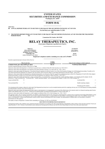 Thumbnail Relay Therapeutics 10-K Annual Report 2021