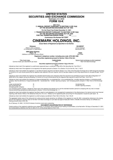 Thumbnail Cinemark Theatres
 10-K Annual Report 2021