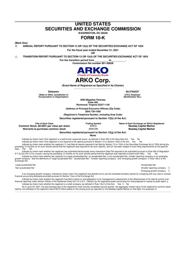 Thumbnail ARKO Corp. 10-K Annual Report 2021
