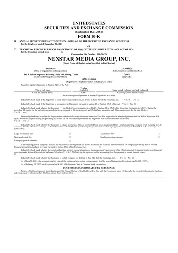 Thumbnail Nexstar Media Group
 10-K Annual Report 2021