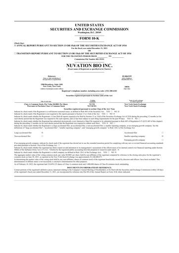 Thumbnail Nuvation Bio 10-K Annual Report 2021