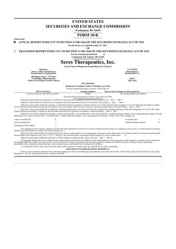 Thumbnail Seres Therapeutics 10-K Annual Report 2021